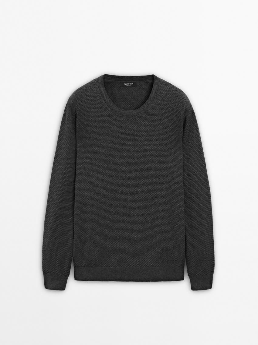 Massimo Dutti Cotton Blend Knit Men Sweater Dark Grey | US-DV1438062