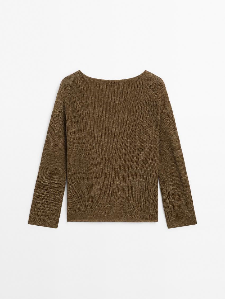 Massimo Dutti Cotton Blend Knit V-neck Women Sweater Olive | US-RE6805931