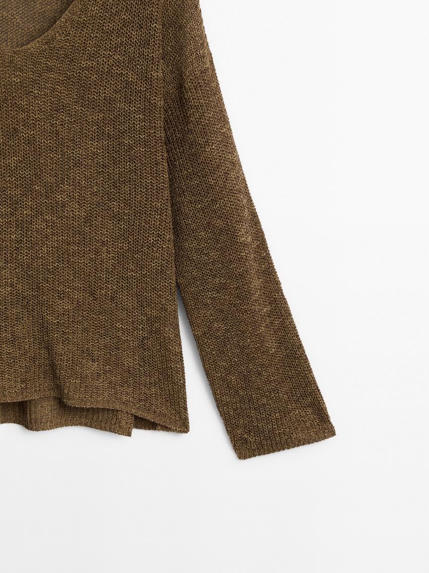 Massimo Dutti Cotton Blend Knit V-neck Women Sweater Olive | US-RE6805931