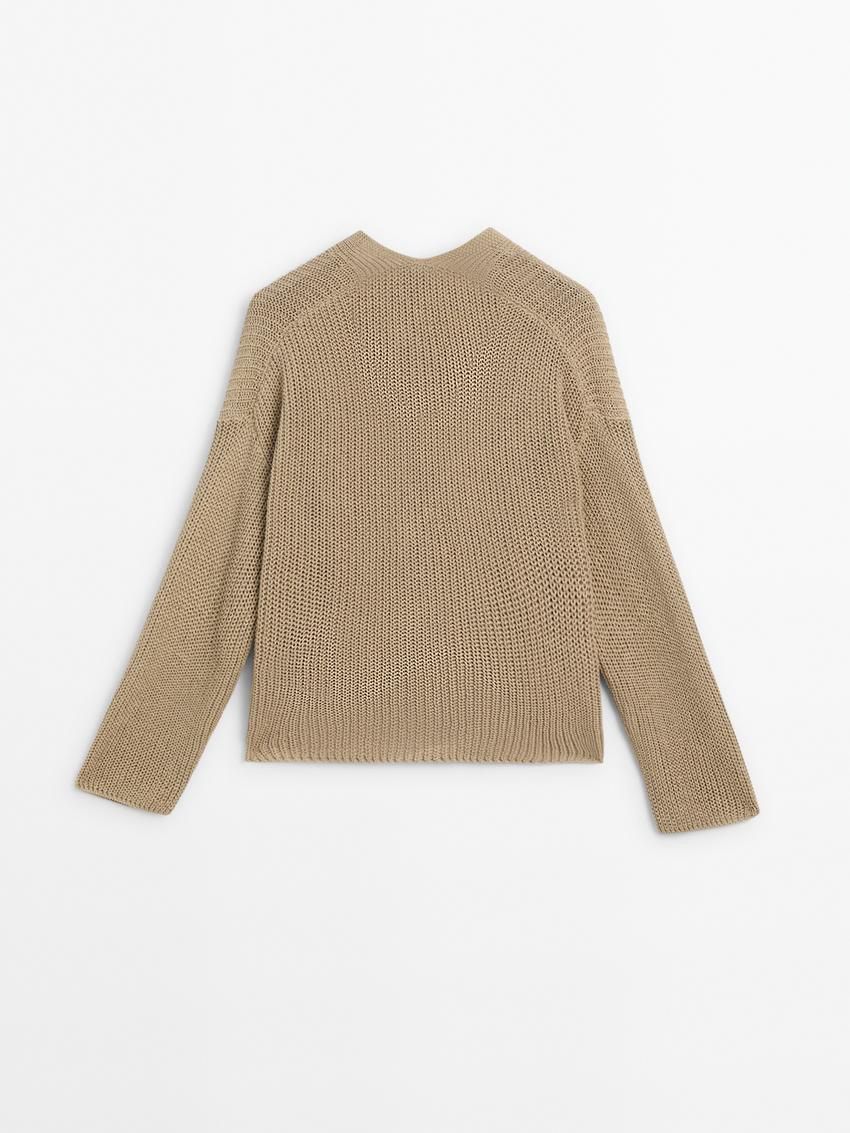 Massimo Dutti Cotton Blend Knit Women Cardigan Khaki | US-PV7459126