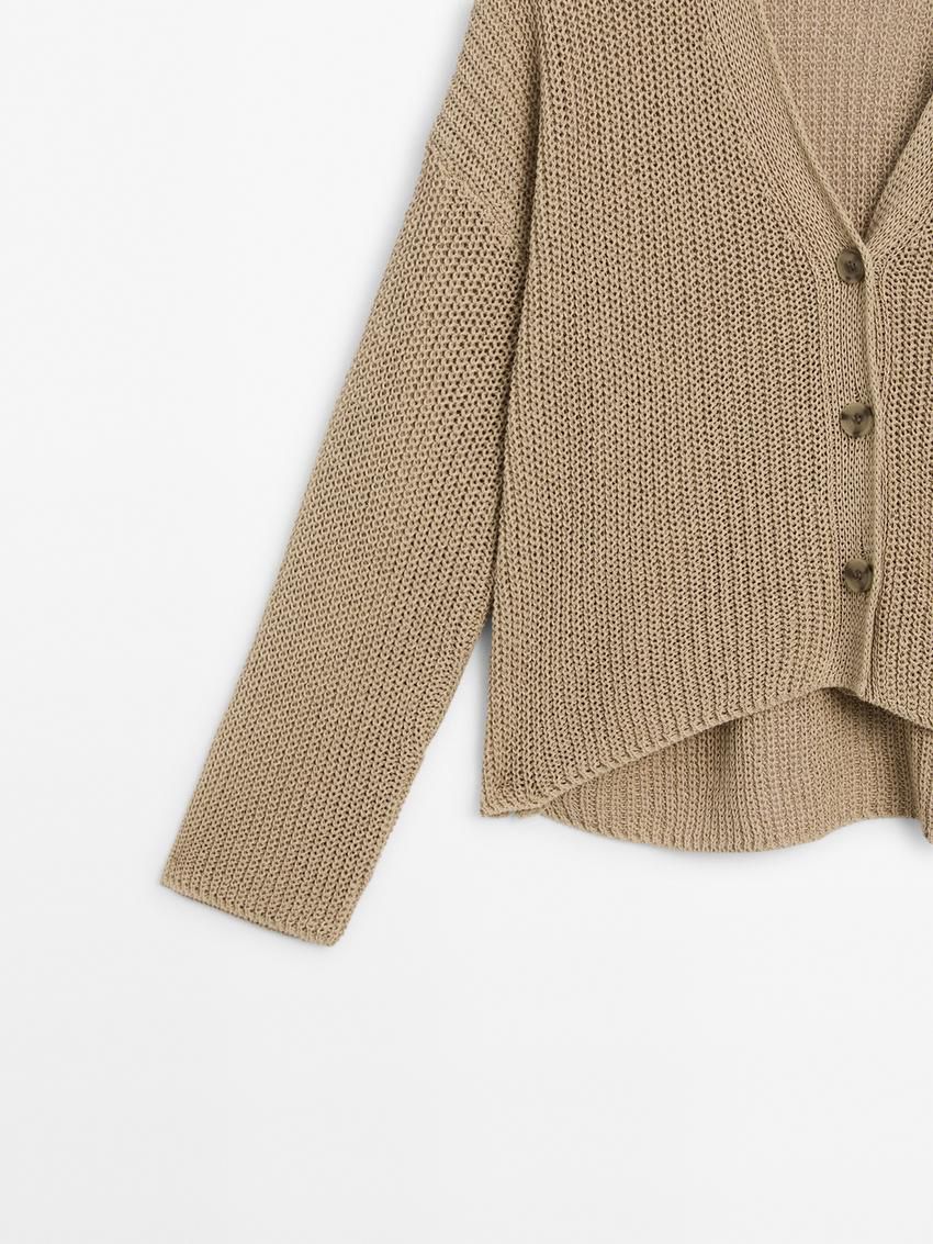 Massimo Dutti Cotton Blend Knit Women Cardigan Khaki | US-PV7459126