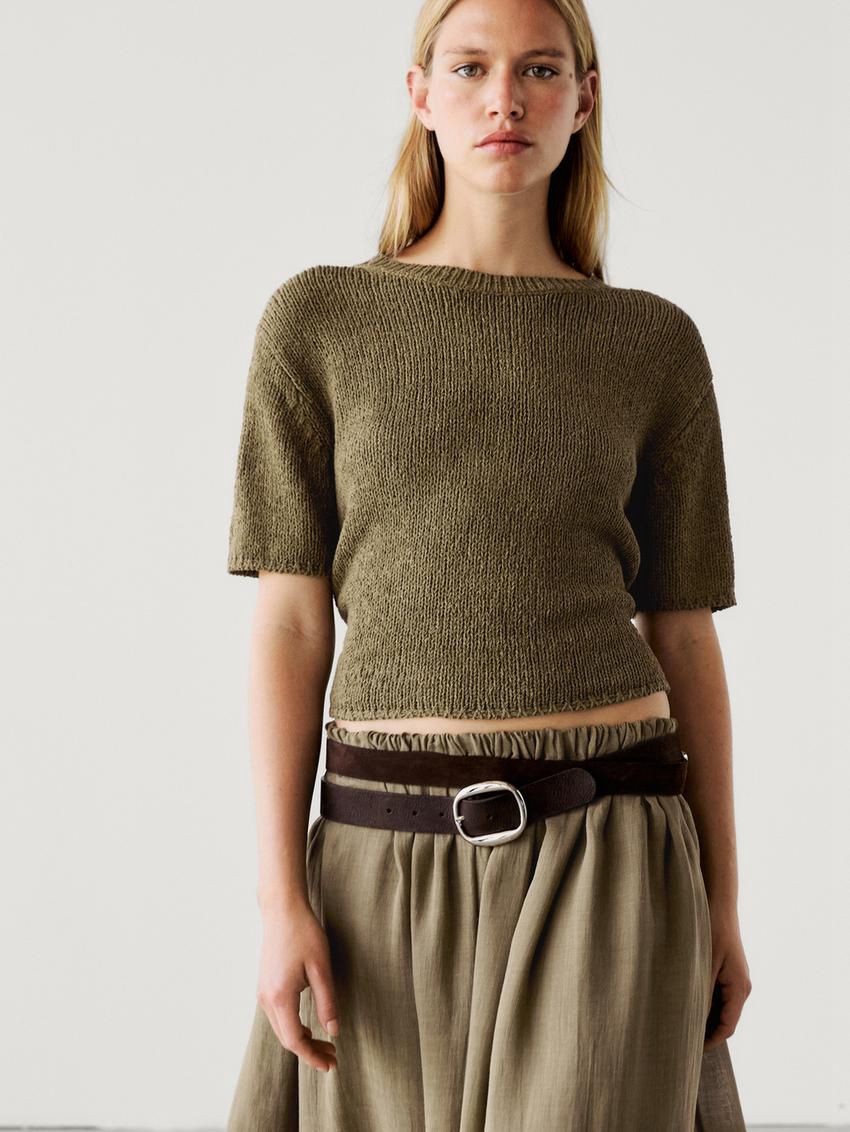 Massimo Dutti Cotton Blend Knit Women Sweater Olive | US-OQ0729386