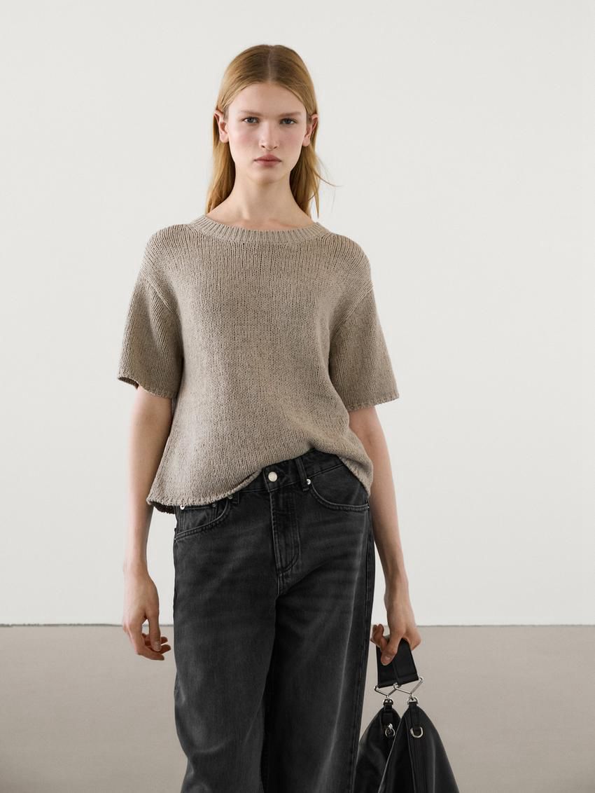 Massimo Dutti Cotton Blend Knit Women Sweater Cream | US-KZ9325170