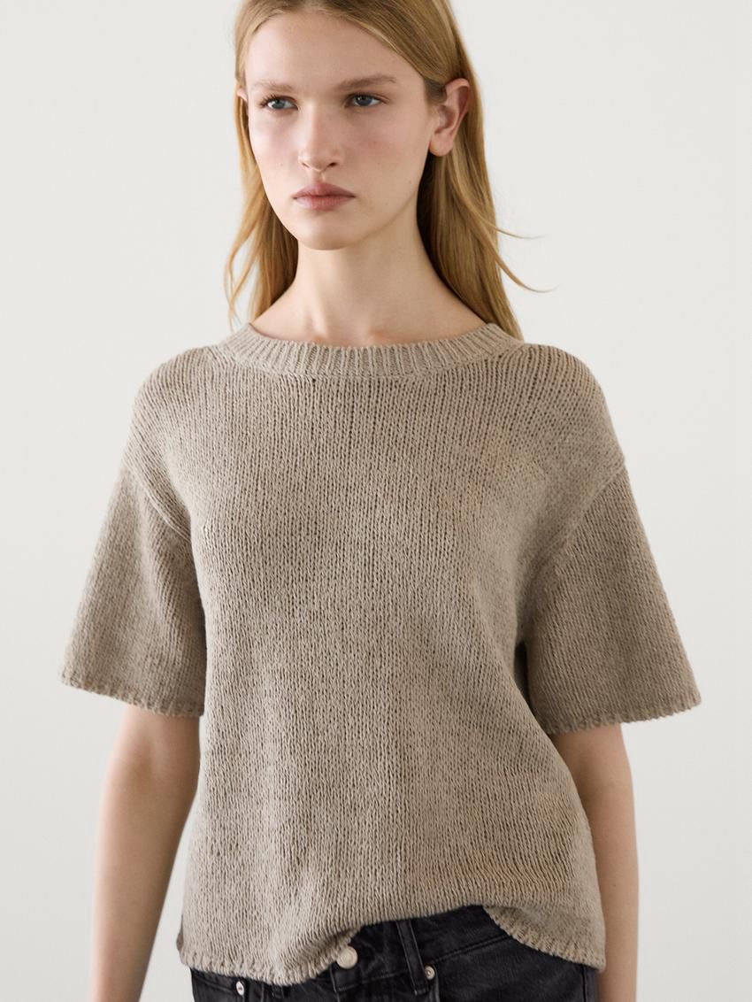 Massimo Dutti Cotton Blend Knit Women Sweater Cream | US-KZ9325170