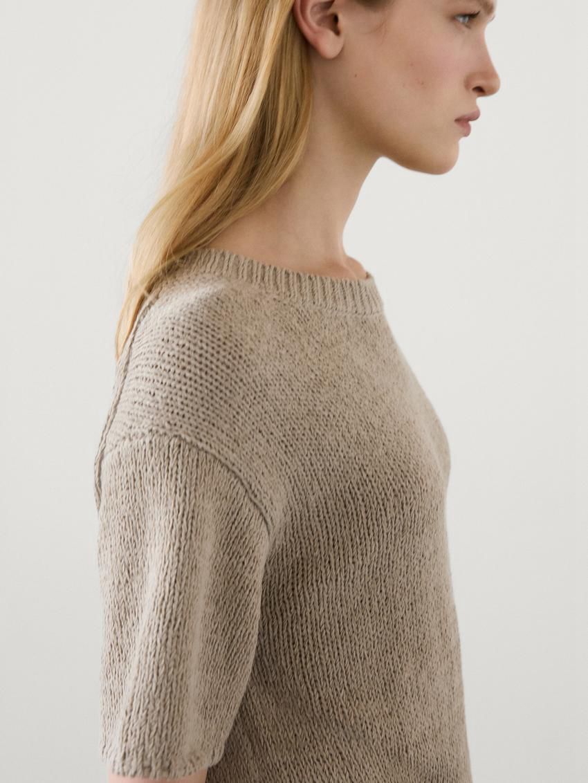 Massimo Dutti Cotton Blend Knit Women Sweater Cream | US-KZ9325170
