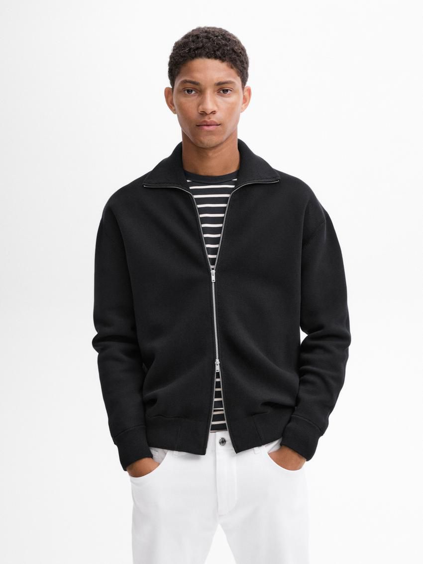 Massimo Dutti Cotton Blend Knit Zip-up Men Cardigan Black | US-FB2814307