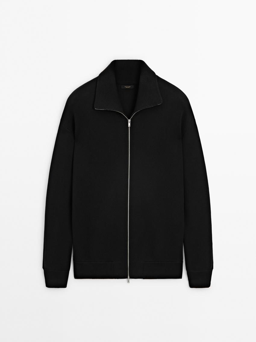 Massimo Dutti Cotton Blend Knit Zip-up Men Cardigan Black | US-FB2814307