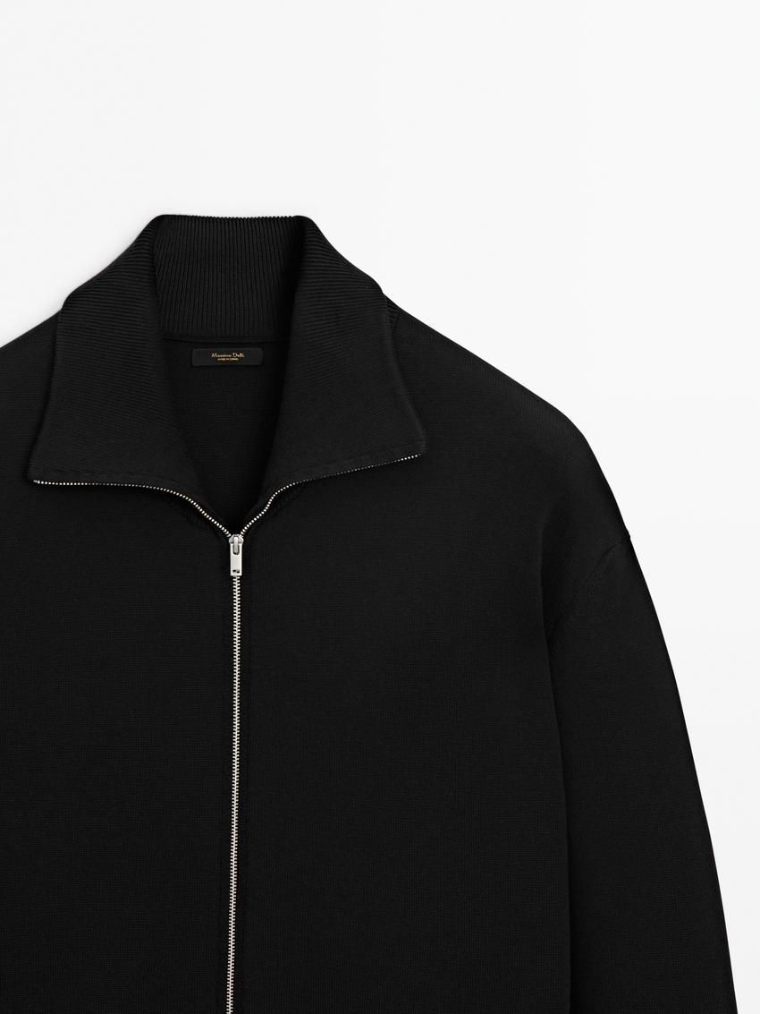 Massimo Dutti Cotton Blend Knit Zip-up Men Cardigan Black | US-FB2814307