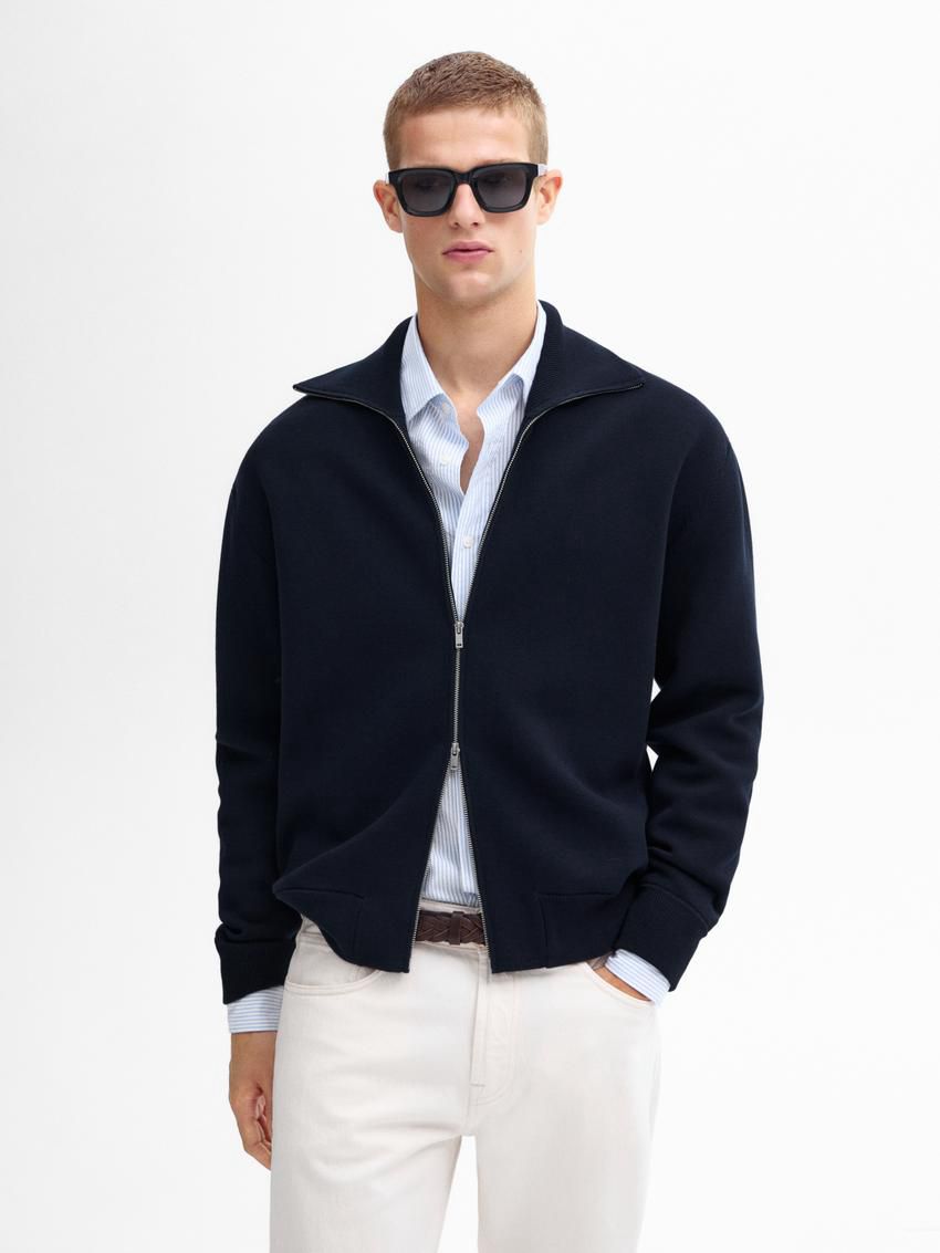 Massimo Dutti Cotton Blend Knit Zip-up Men Cardigan Navy | US-IG6394725