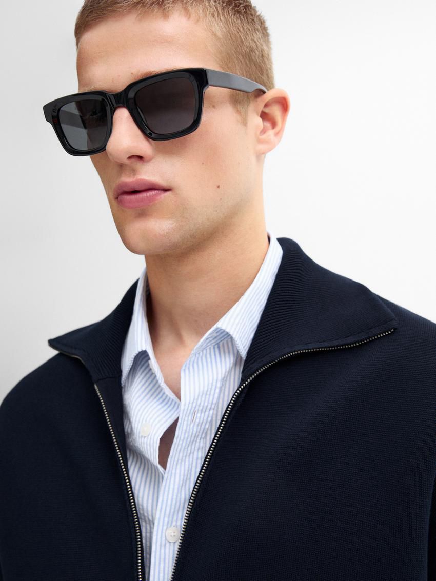 Massimo Dutti Cotton Blend Knit Zip-up Men Cardigan Navy | US-IG6394725