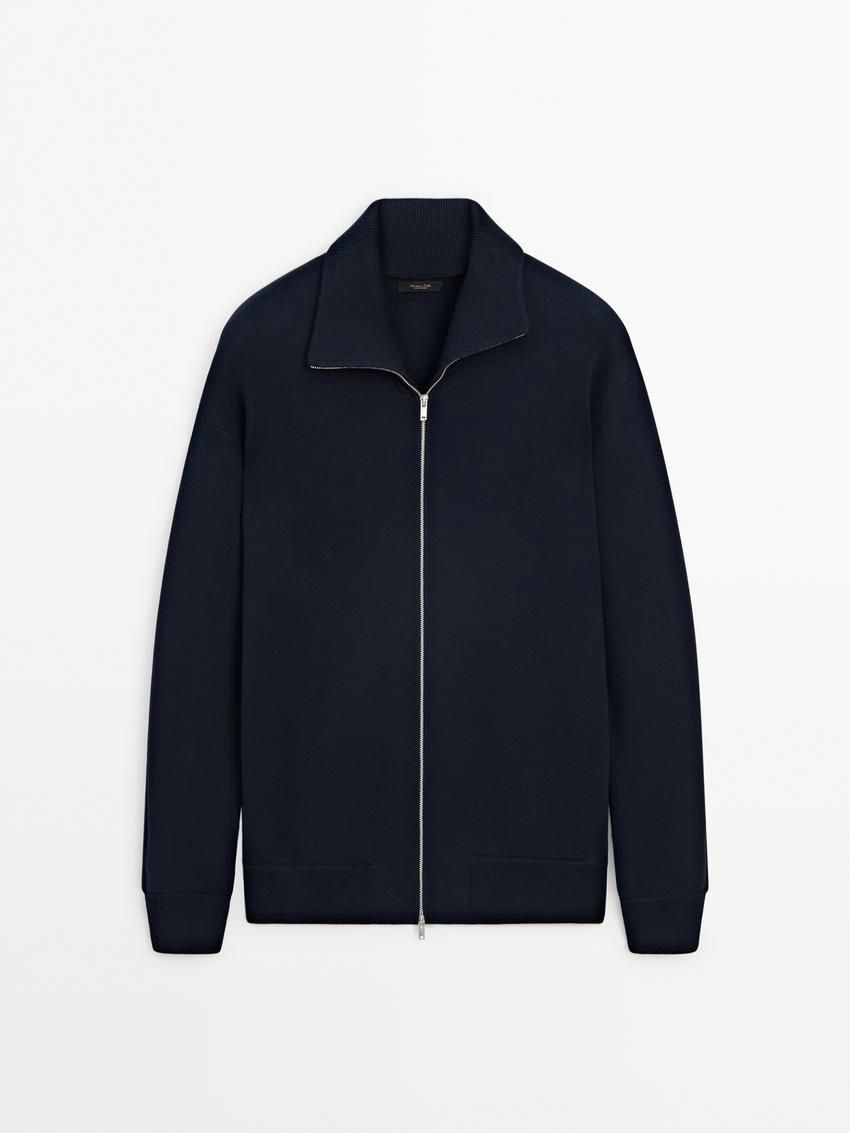 Massimo Dutti Cotton Blend Knit Zip-up Men Cardigan Navy | US-IG6394725