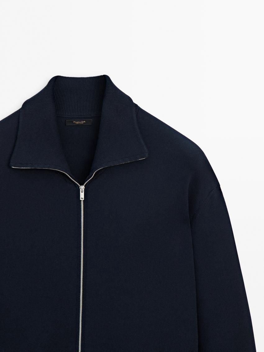 Massimo Dutti Cotton Blend Knit Zip-up Men Cardigan Navy | US-IG6394725