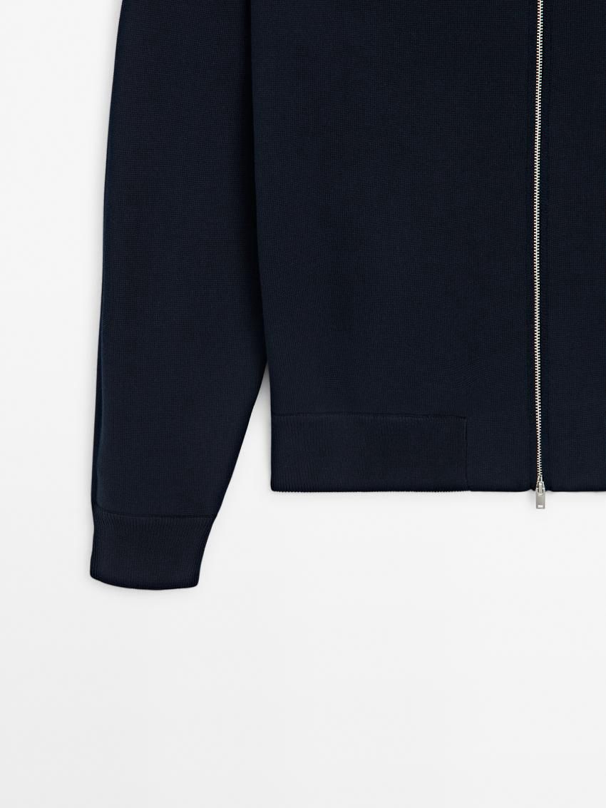 Massimo Dutti Cotton Blend Knit Zip-up Men Cardigan Navy | US-IG6394725