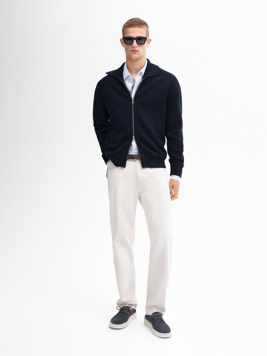 Massimo Dutti Cotton Blend Knit Zip-up Men Cardigan Navy | US-IG6394725