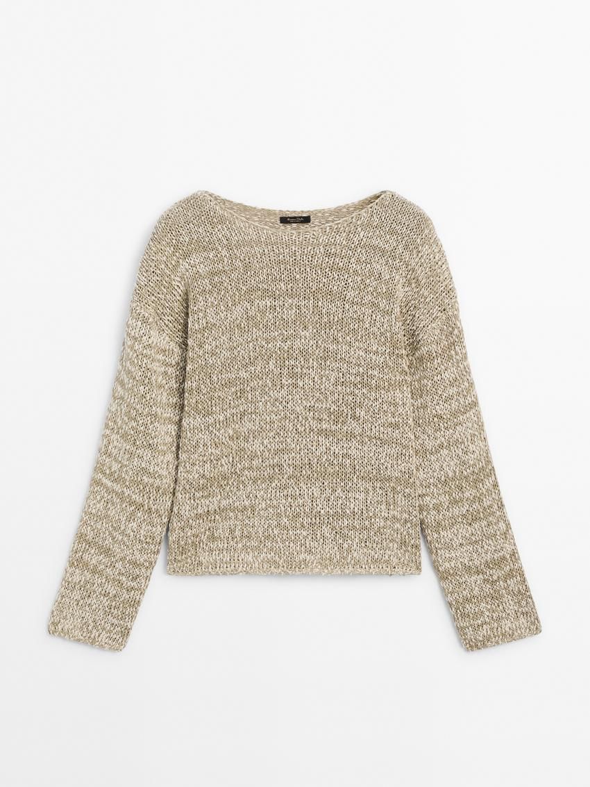Massimo Dutti Cotton Blend Melange Knit Women Sweater Khaki | US-ST1872063