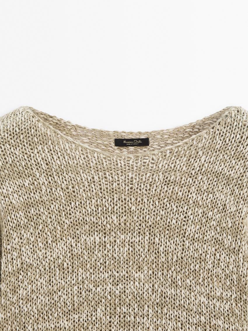 Massimo Dutti Cotton Blend Melange Knit Women Sweater Khaki | US-ST1872063
