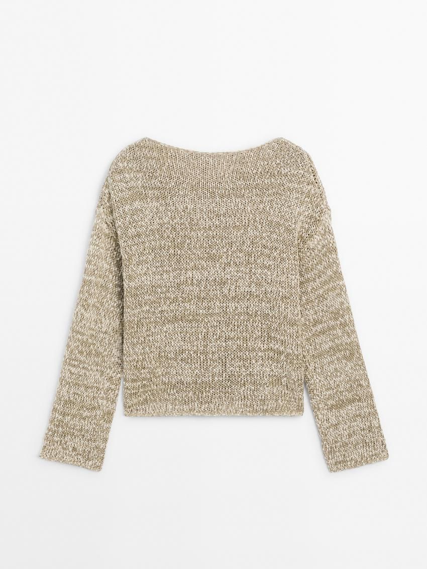 Massimo Dutti Cotton Blend Melange Knit Women Sweater Khaki | US-ST1872063