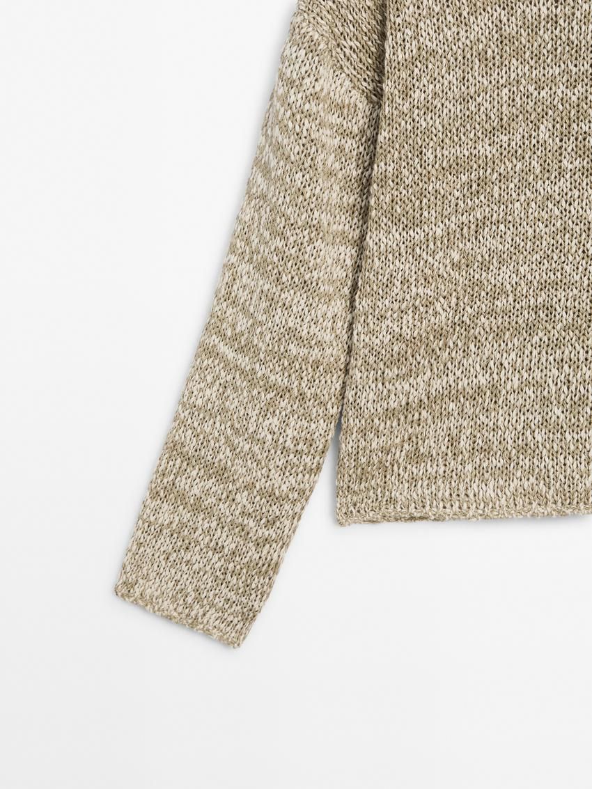 Massimo Dutti Cotton Blend Melange Knit Women Sweater Khaki | US-ST1872063