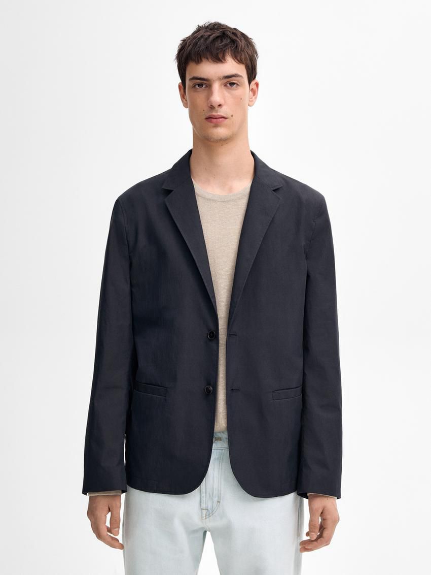 Massimo Dutti Cotton Blend Men Blazer Navy | US-FI9167843