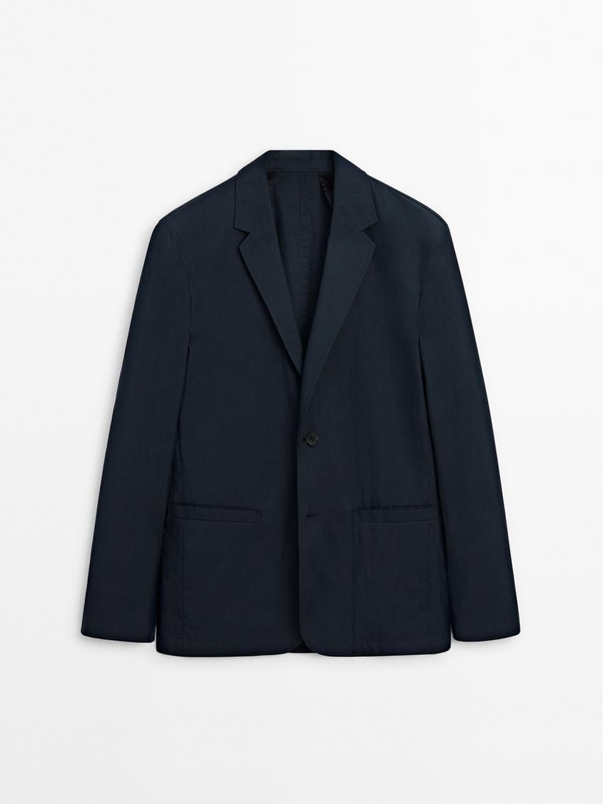 Massimo Dutti Cotton Blend Men Blazer Navy | US-FI9167843