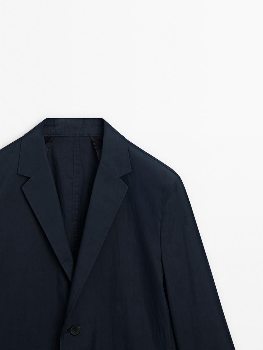 Massimo Dutti Cotton Blend Men Blazer Navy | US-FI9167843