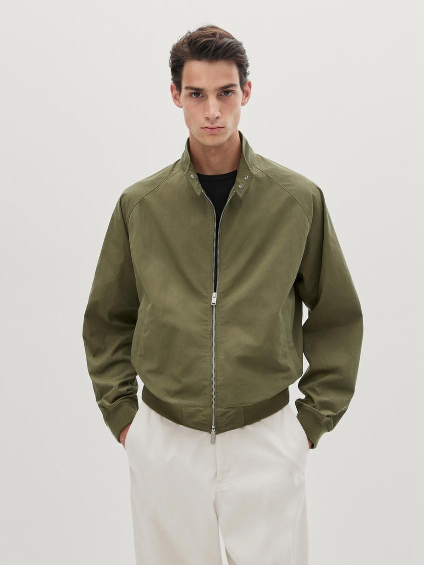 Massimo Dutti Cotton Blend Men Bomber Jacket Green | US-PU9613872
