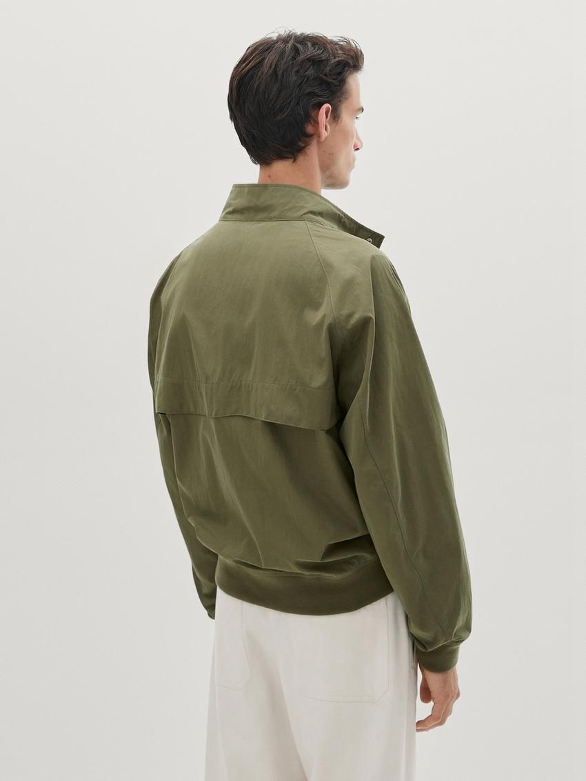 Massimo Dutti Cotton Blend Men Bomber Jacket Green | US-PU9613872