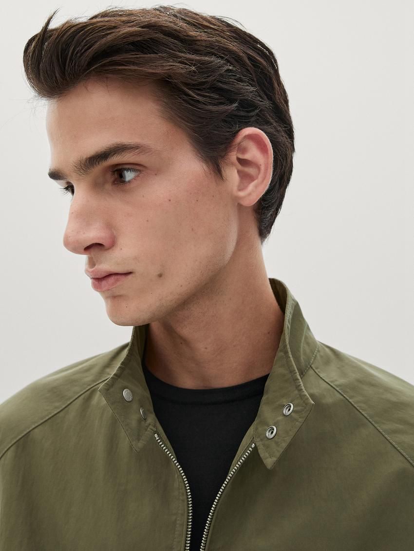 Massimo Dutti Cotton Blend Men Bomber Jacket Green | US-PU9613872