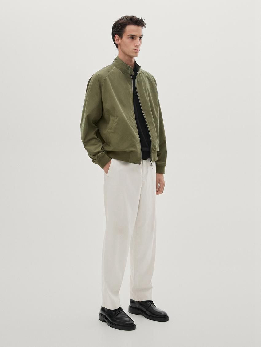 Massimo Dutti Cotton Blend Men Bomber Jacket Green | US-PU9613872