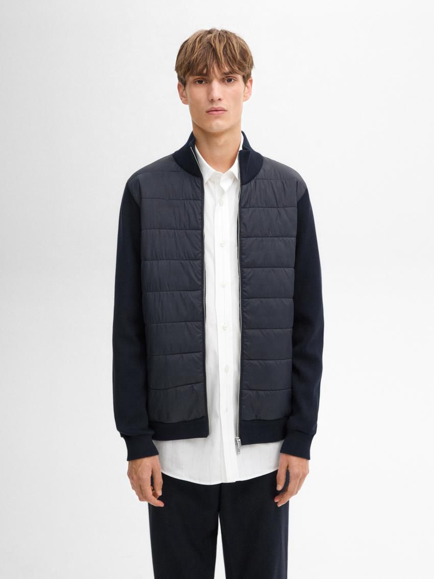 Massimo Dutti Cotton Blend Men Puffer Jacket Navy | US-OP7518632