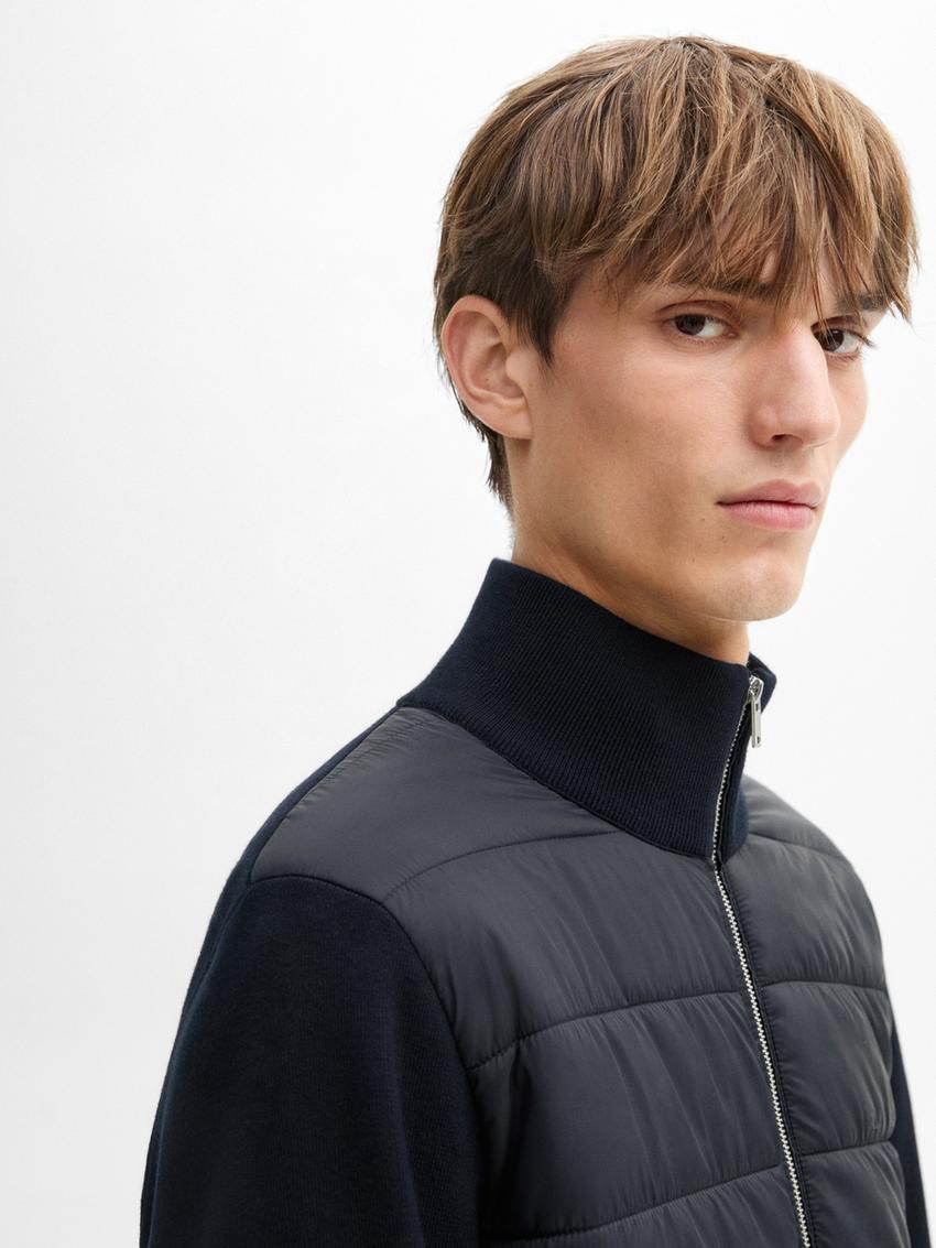 Massimo Dutti Cotton Blend Men Puffer Jacket Navy | US-OP7518632