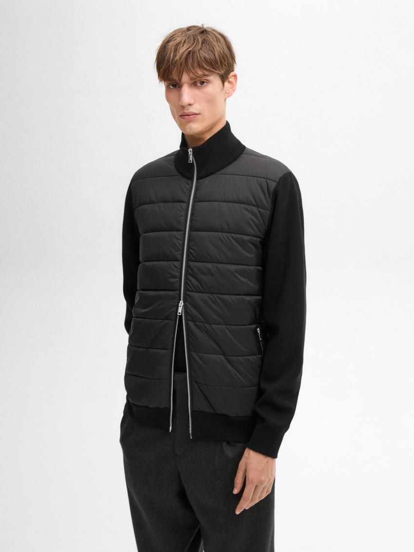 Massimo Dutti Cotton Blend Men Puffer Jacket Black | US-MW6957834