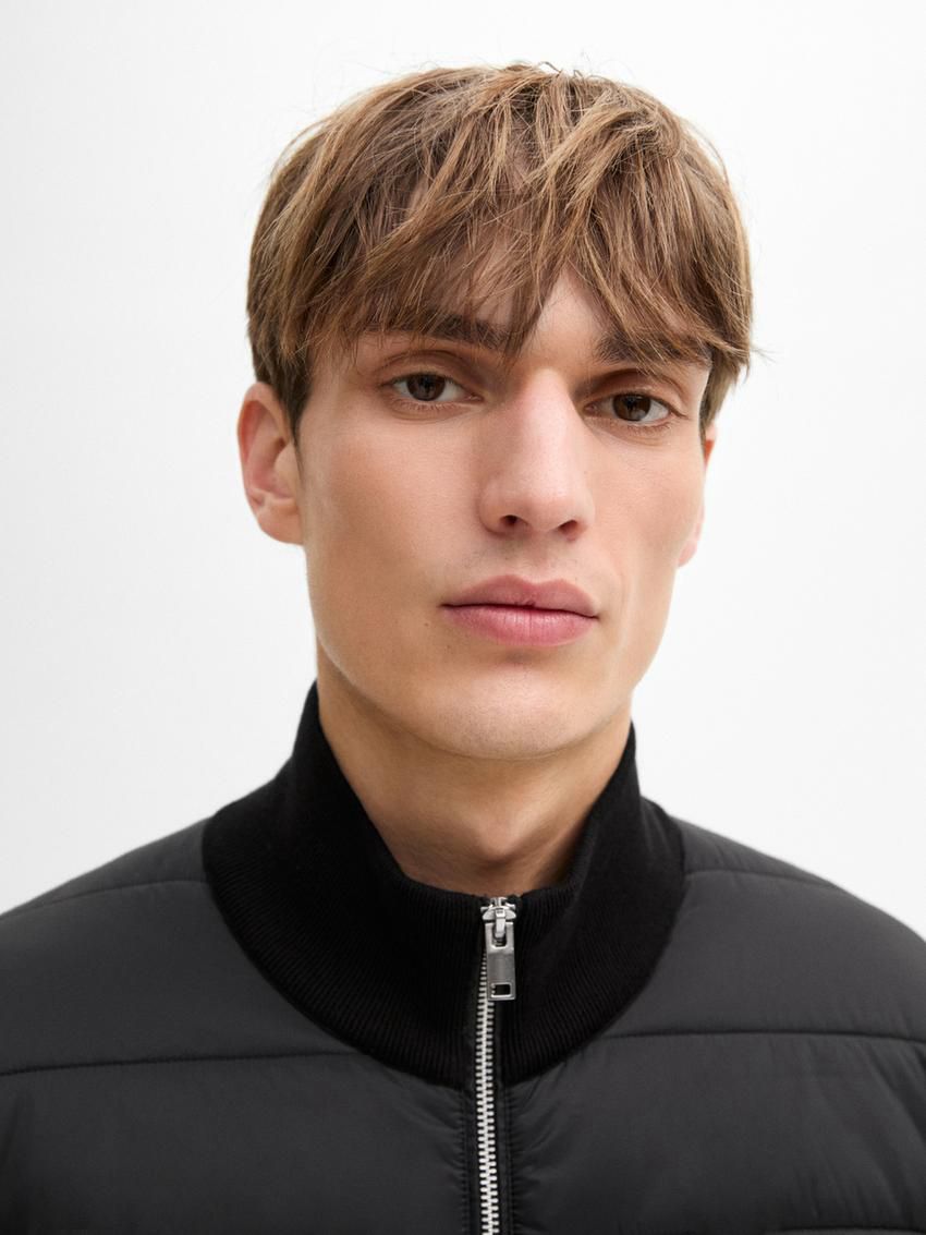 Massimo Dutti Cotton Blend Men Puffer Jacket Black | US-MW6957834