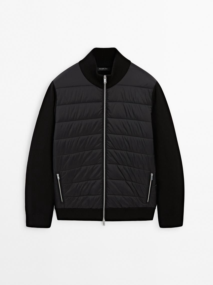 Massimo Dutti Cotton Blend Men Puffer Jacket Black | US-MW6957834