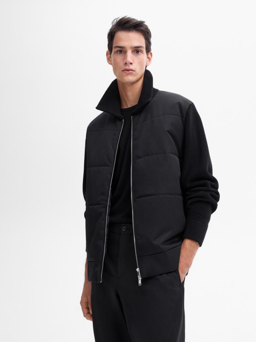 Massimo Dutti Cotton Blend Men Puffer Jacket Black | US-UF7891506