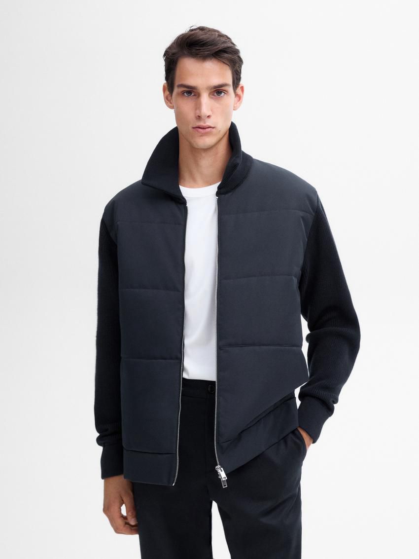 Massimo Dutti Cotton Blend Men Puffer Jacket Navy | US-BO1594638
