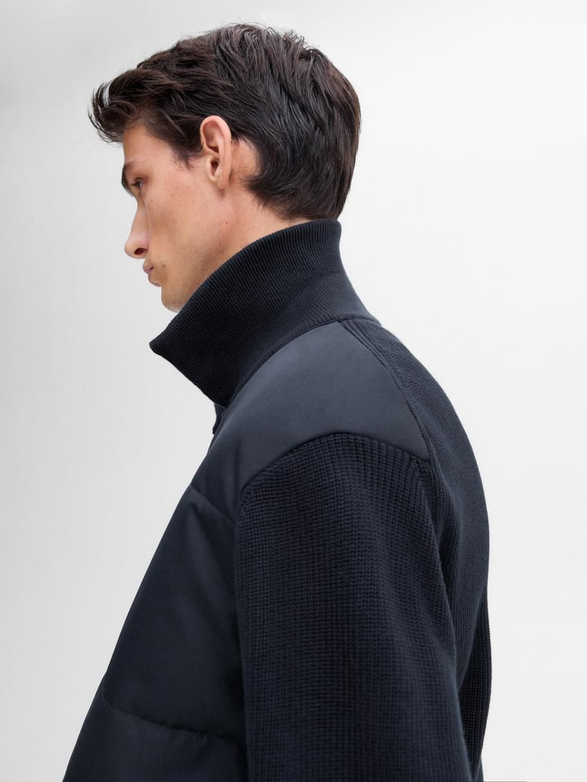 Massimo Dutti Cotton Blend Men Puffer Jacket Navy | US-BO1594638