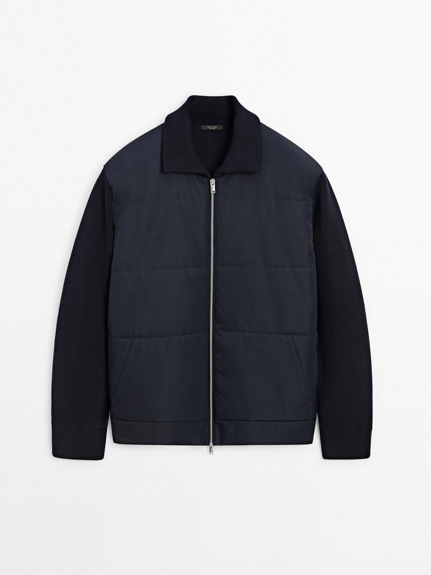 Massimo Dutti Cotton Blend Men Puffer Jacket Navy | US-BO1594638
