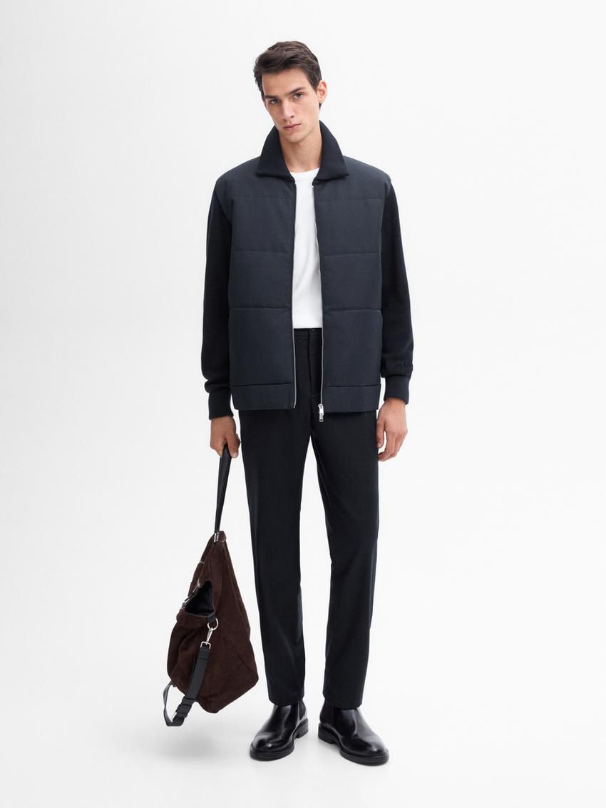 Massimo Dutti Cotton Blend Men Puffer Jacket Navy | US-BO1594638