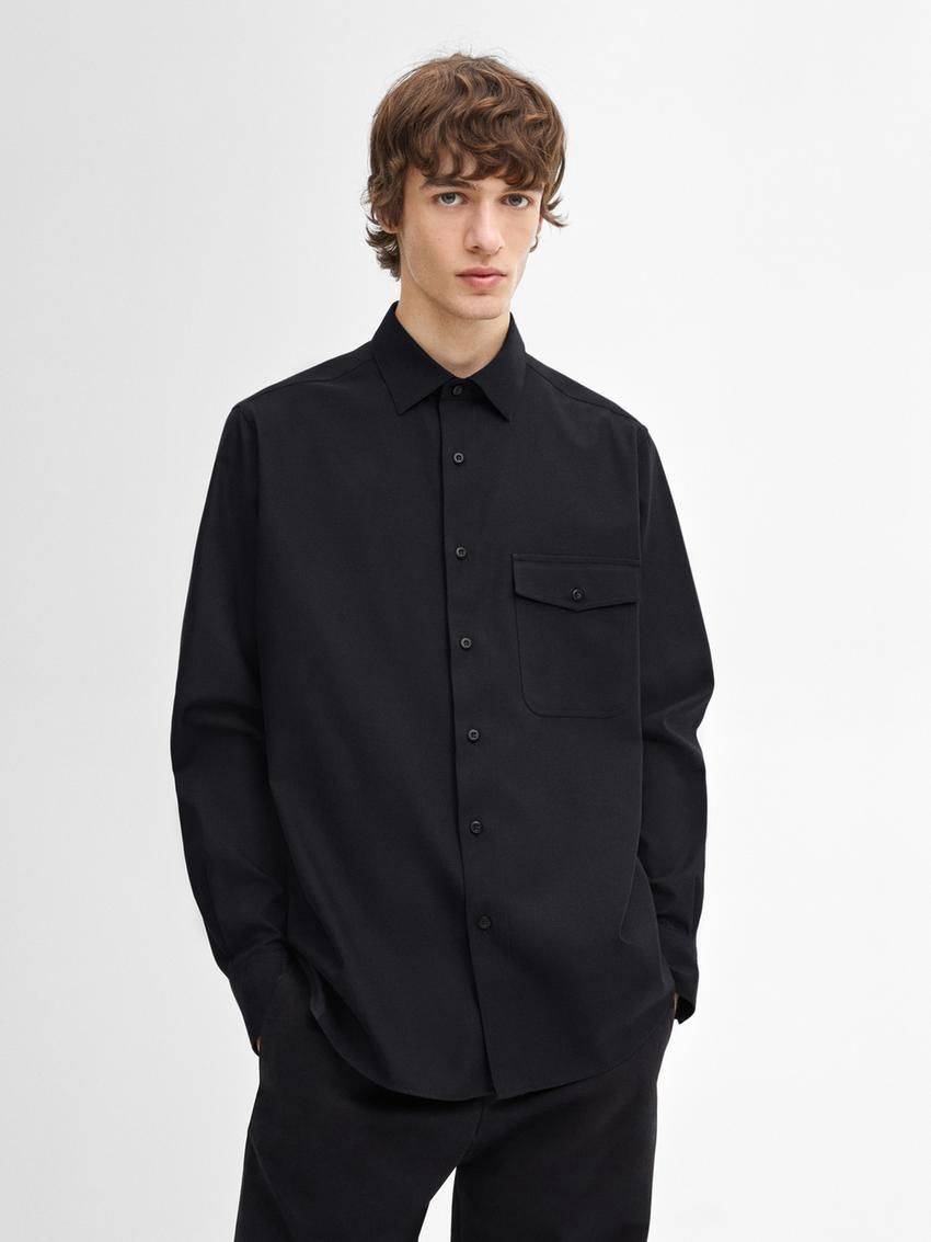 Massimo Dutti Cotton Blend Men Shirts Navy | US-TJ9842301