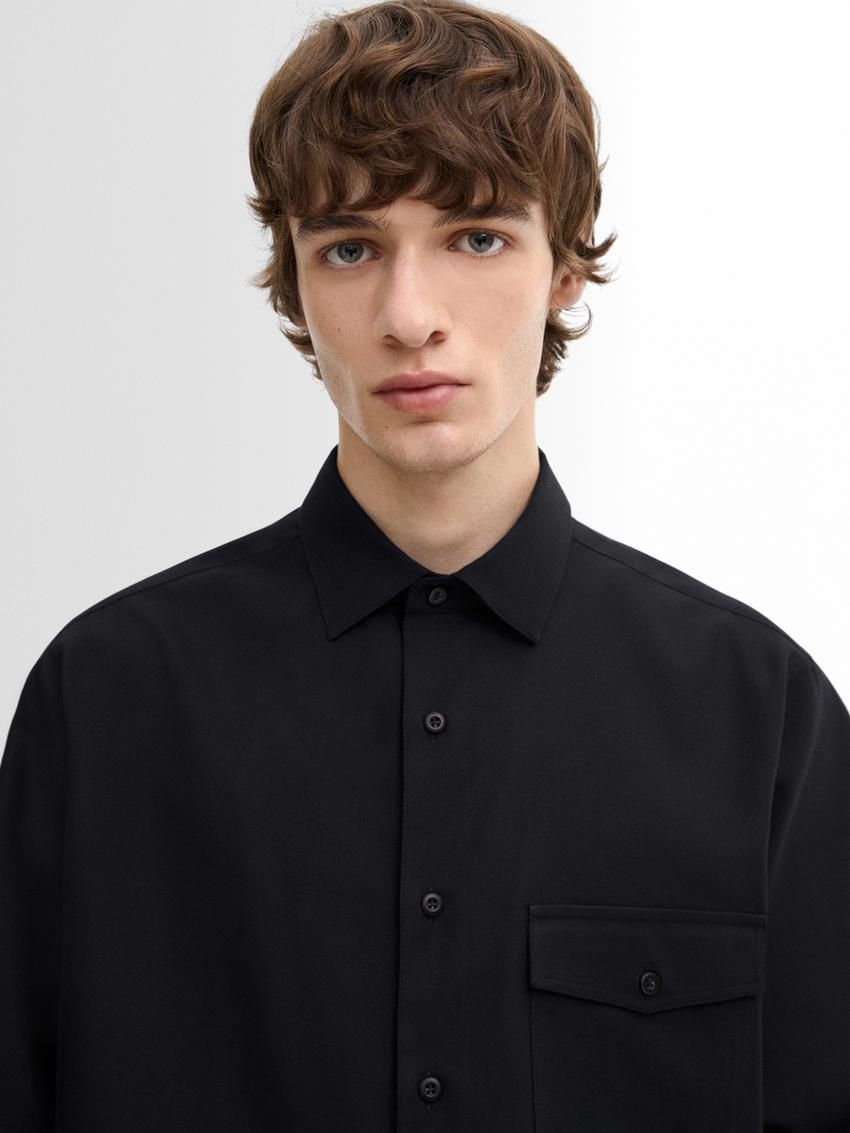 Massimo Dutti Cotton Blend Men Shirts Navy | US-TJ9842301