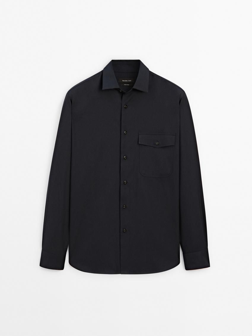Massimo Dutti Cotton Blend Men Shirts Navy | US-TJ9842301