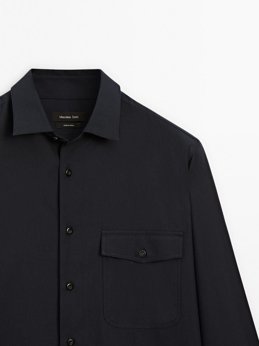 Massimo Dutti Cotton Blend Men Shirts Navy | US-TJ9842301