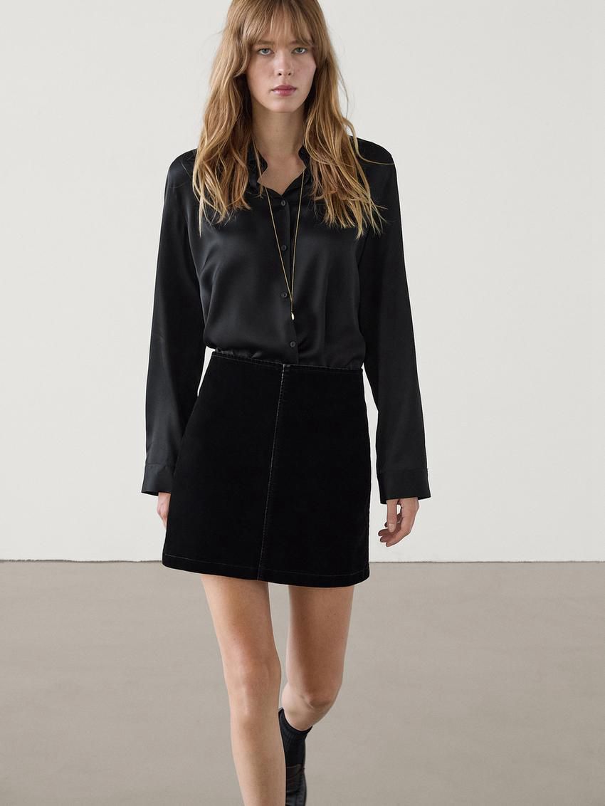 Massimo Dutti Cotton Blend Mini Women Skirts Black | US-IO5209374