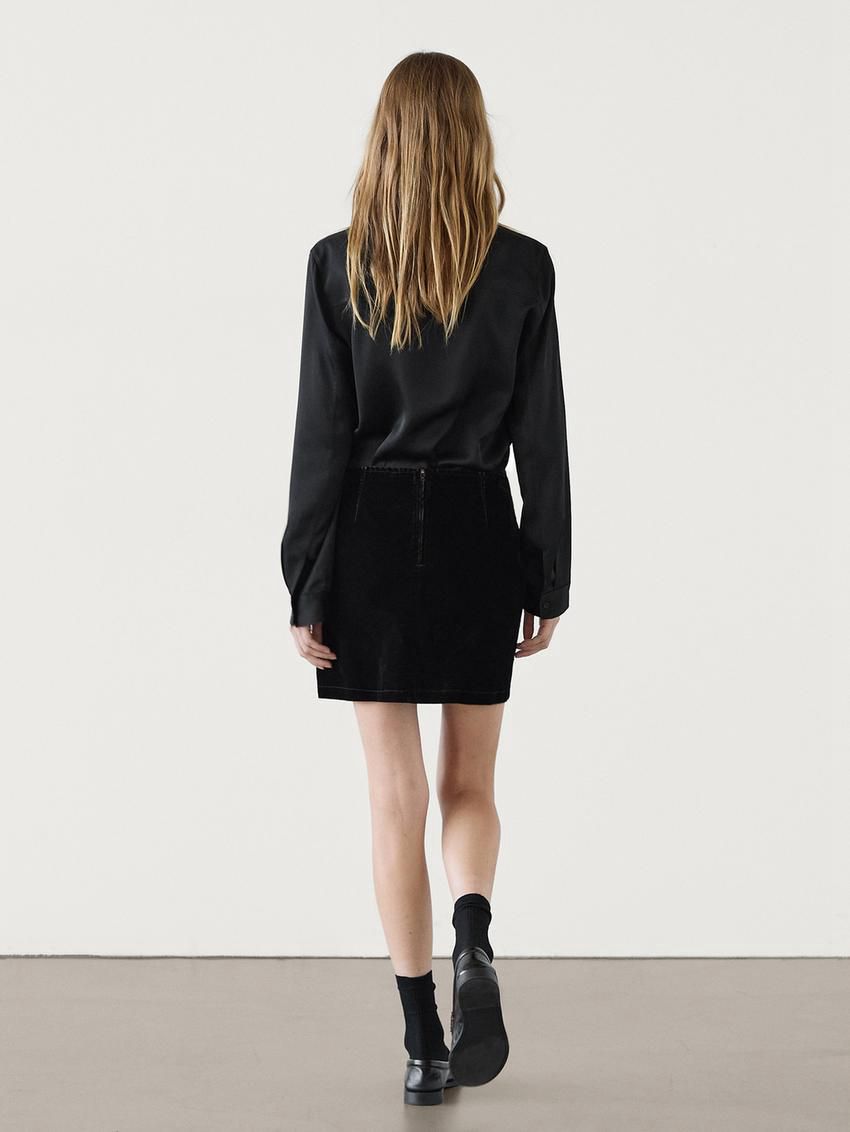 Massimo Dutti Cotton Blend Mini Women Skirts Black | US-IO5209374