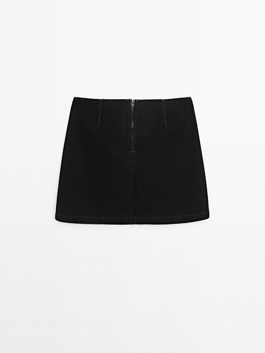 Massimo Dutti Cotton Blend Mini Women Skirts Black | US-IO5209374