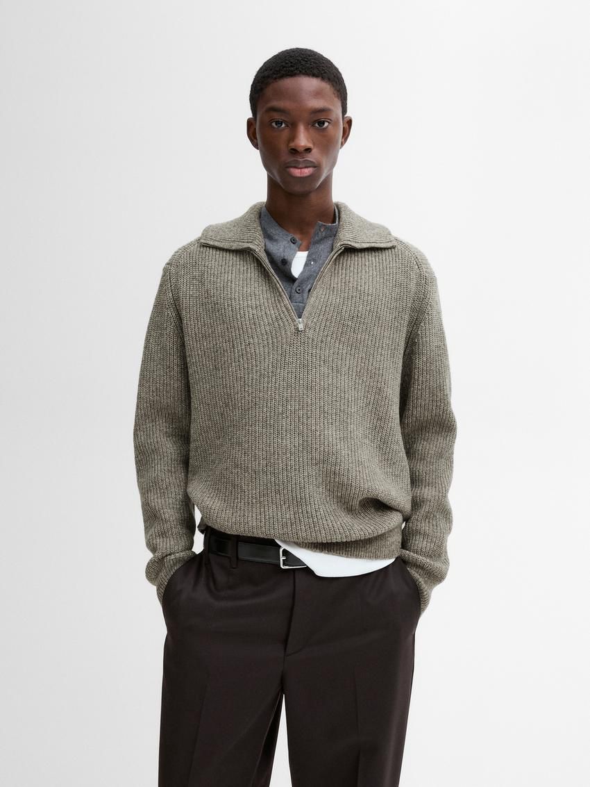 Massimo Dutti Cotton Blend Mock Neck Knit Men Sweater Grey | US-FE4719856