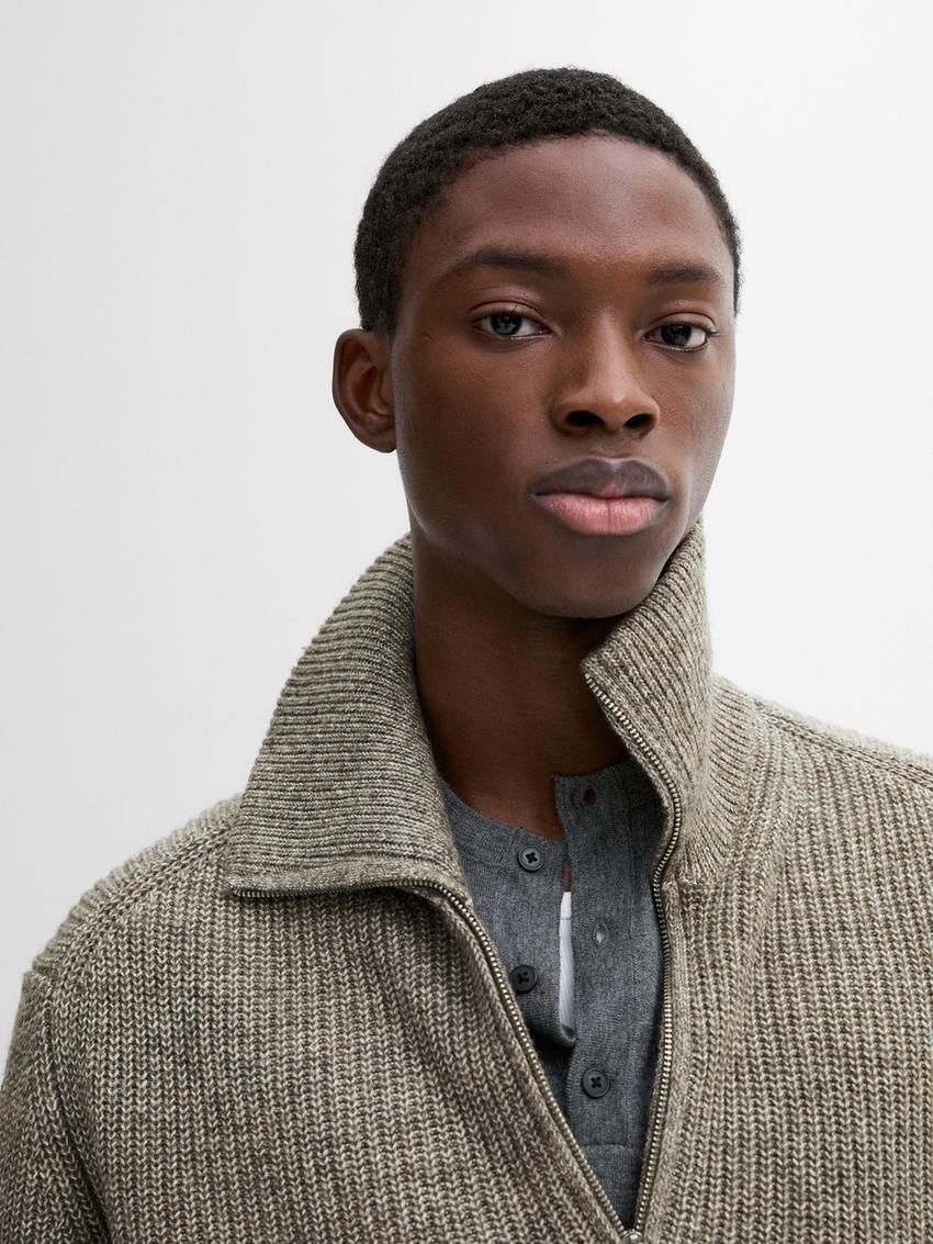 Massimo Dutti Cotton Blend Mock Neck Knit Men Sweater Grey | US-FE4719856