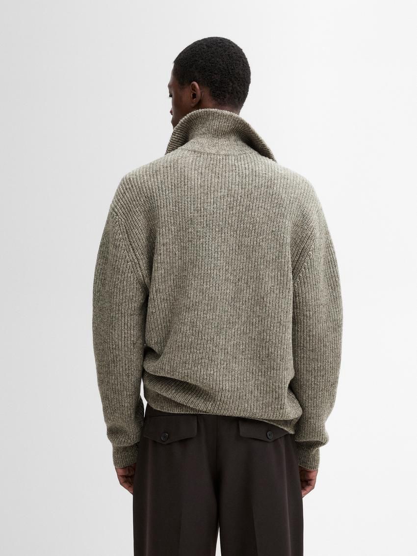 Massimo Dutti Cotton Blend Mock Neck Knit Men Sweater Grey | US-FE4719856