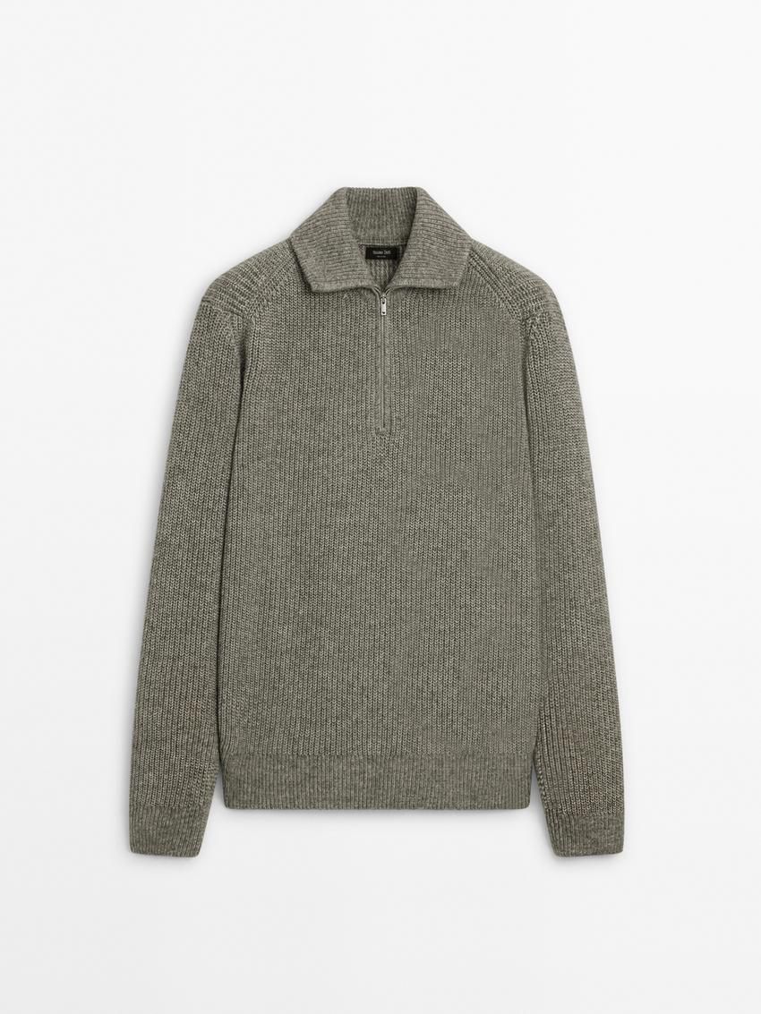 Massimo Dutti Cotton Blend Mock Neck Knit Men Sweater Grey | US-FE4719856